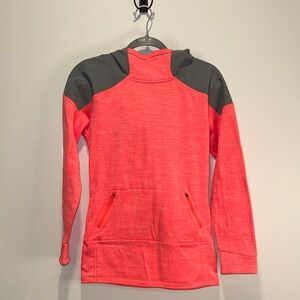 North Face Coral Orange and Gray Hooded Active Pullover Top